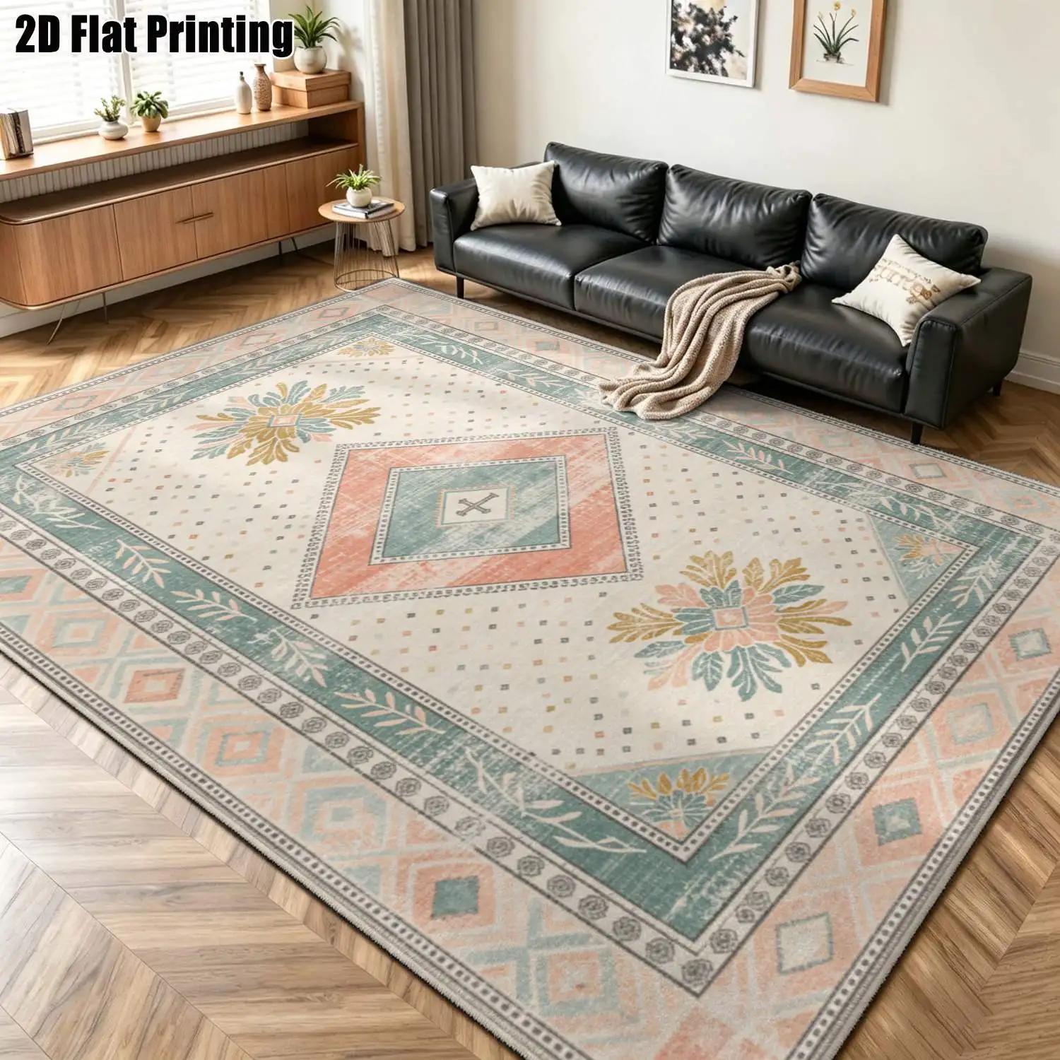 1Pc 2D Printed Red-Brown Retro Floral Carpet: Vintage European Bohemian Rug for Home Decor, Multi-Size, Machine Washable, Suitable for Entrance, Dining, Foyer, Study, Living Room, Bedroom