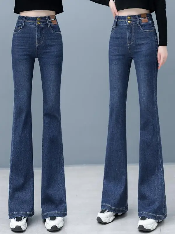 

Женские джинсы-клеш с высокой талией, осенне-зимние, белые, облегающие, повседневные, длинные брюки из денима