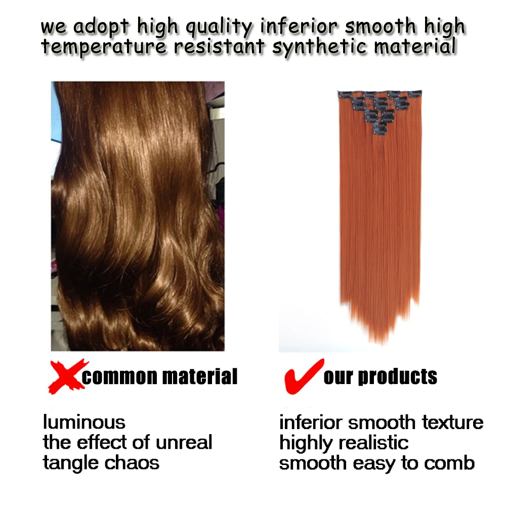 QJZ130551p Xi.Rocks Clip Hair Extensions Wig Synthetic Extension Colors Straight Clips Ins Heat Resistant Hair