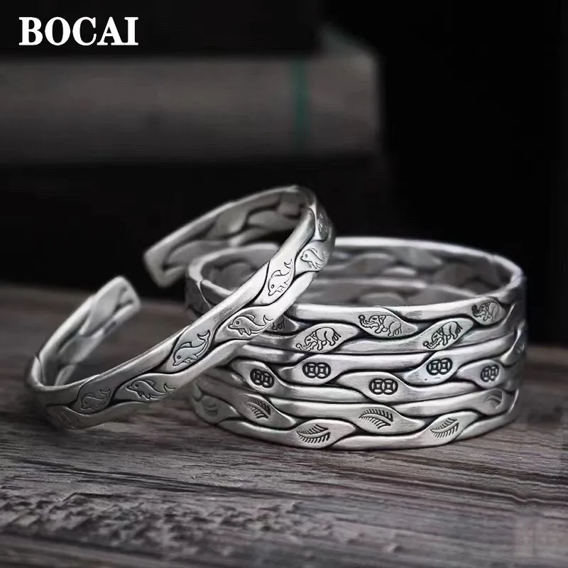 

BOCAI Новинка 100% серебро 999 пробы винтажные Перья/дельфины/Слоны/медное искусство для мужчин и женщин модные ювелирные аксессуары