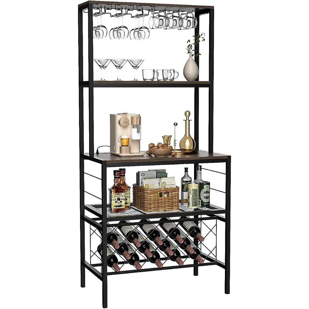 

Corner Bar Cabinet With Glass Bottle Holder for Home Kitchen Dining Room Metal Wine Rack Freestanding Liquor Display Cabinet