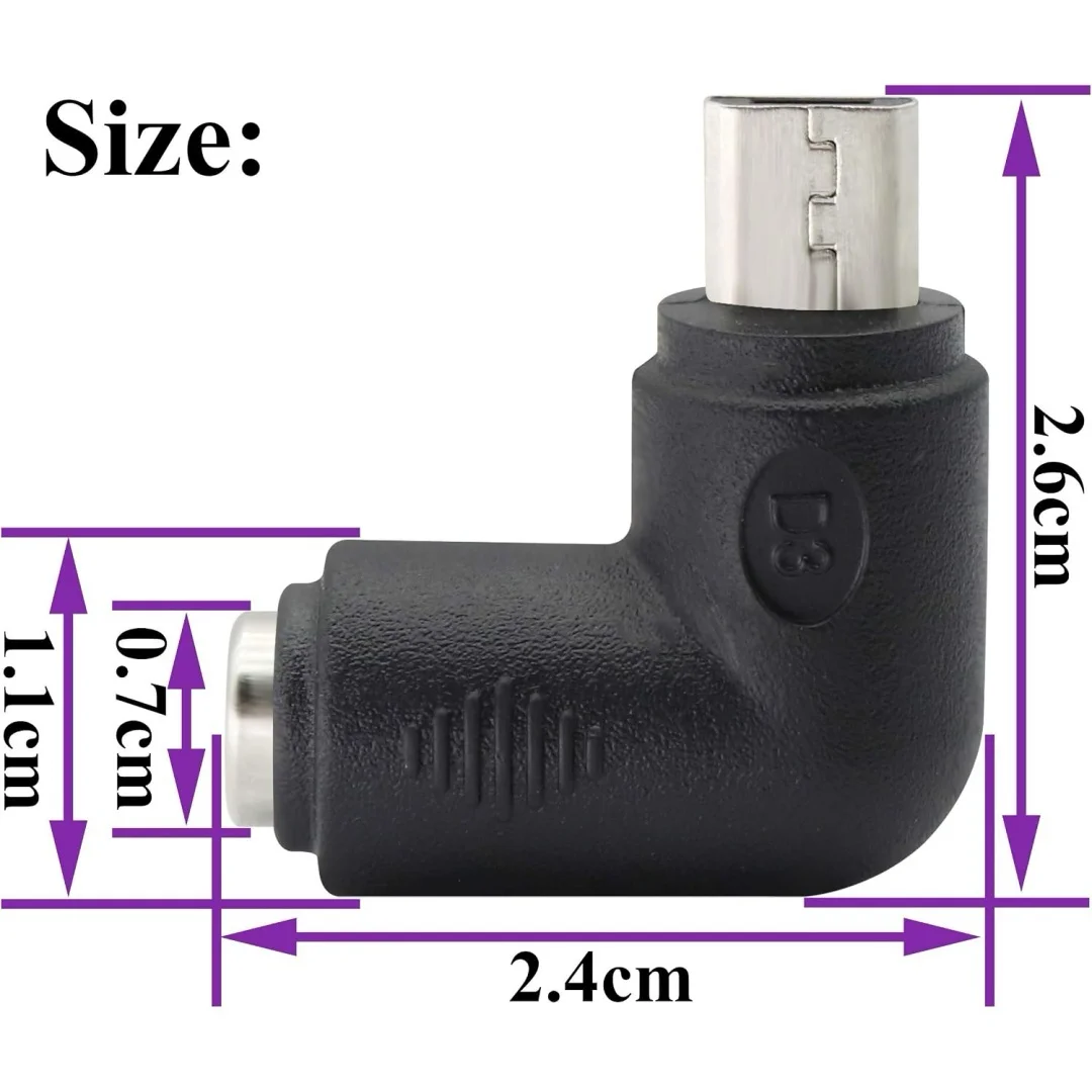 Micro 90 Degree Micro DC Power Adapter 90 Degree DC5.5x2.1mm to Micro USB 5V DC Power Supply Charging Connector for Cellphone