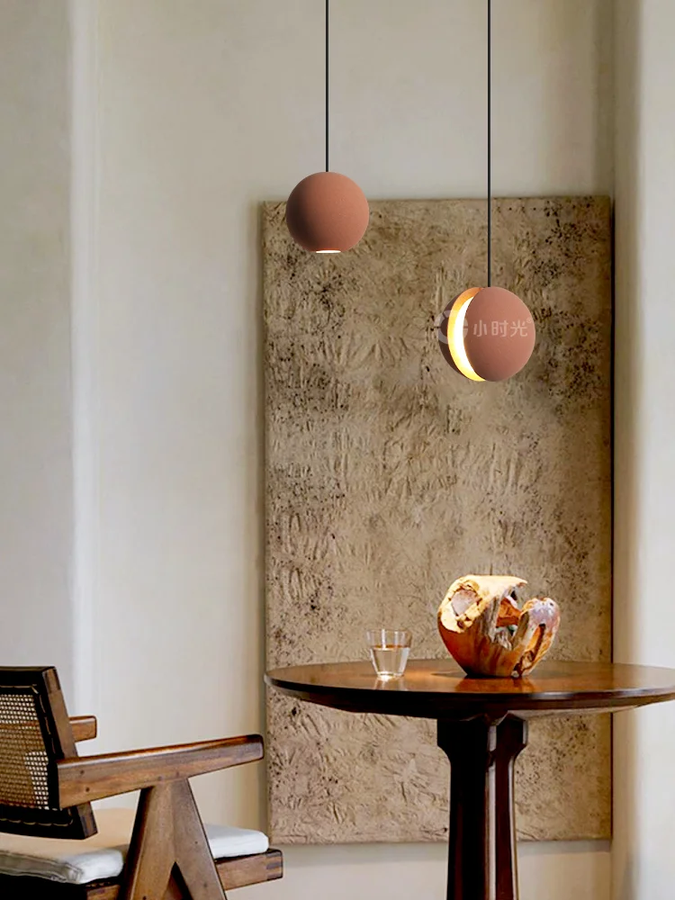 

Tri color light style, silent wind, creative cement moon chandelier, coffee restaurant, soil orange bedside chandelier