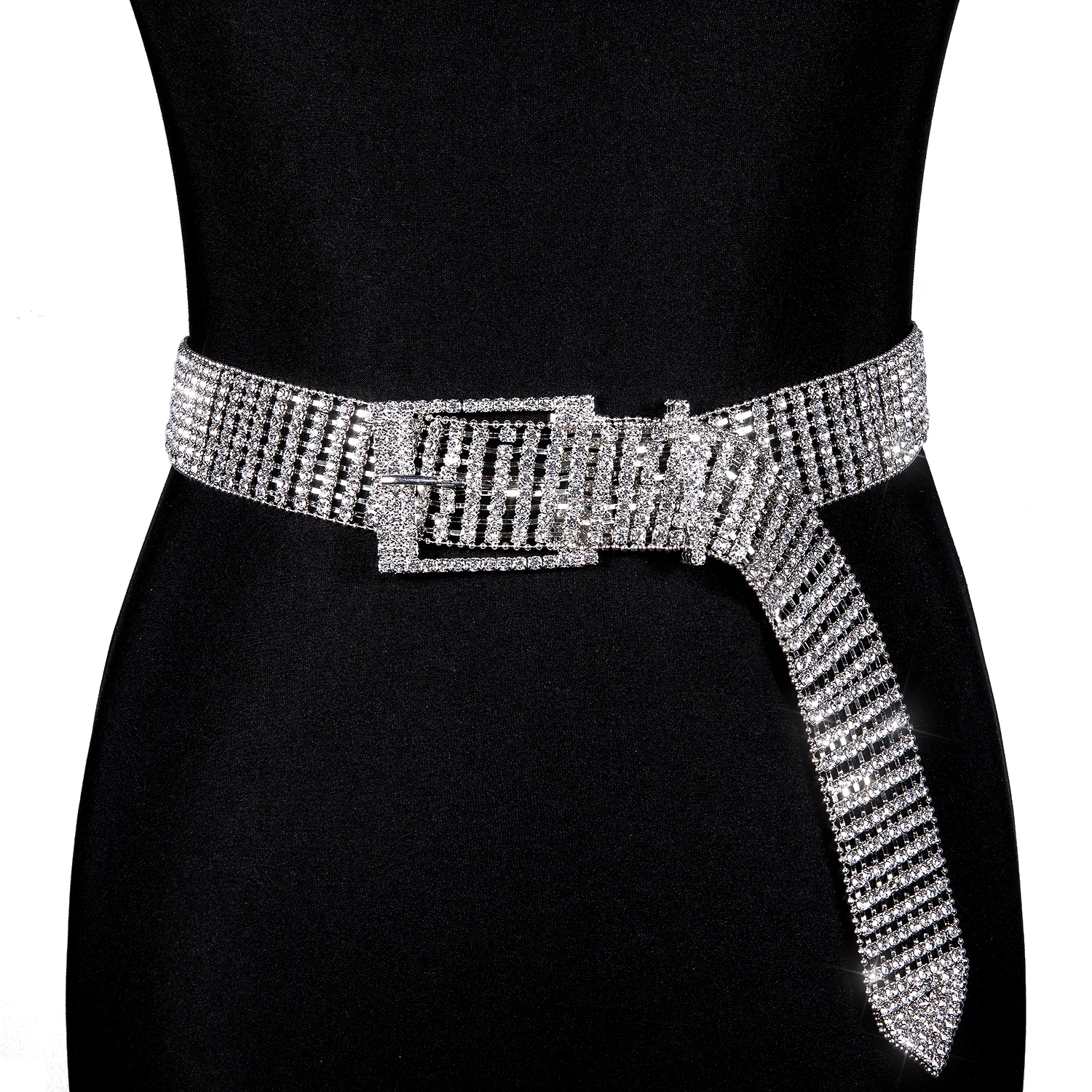 Brand Luxury Shiny Women\'s Rhinestones belt bright Bride Bling Crystal Diamond Belt Sliver Wedding Party Wide Long Chain belt