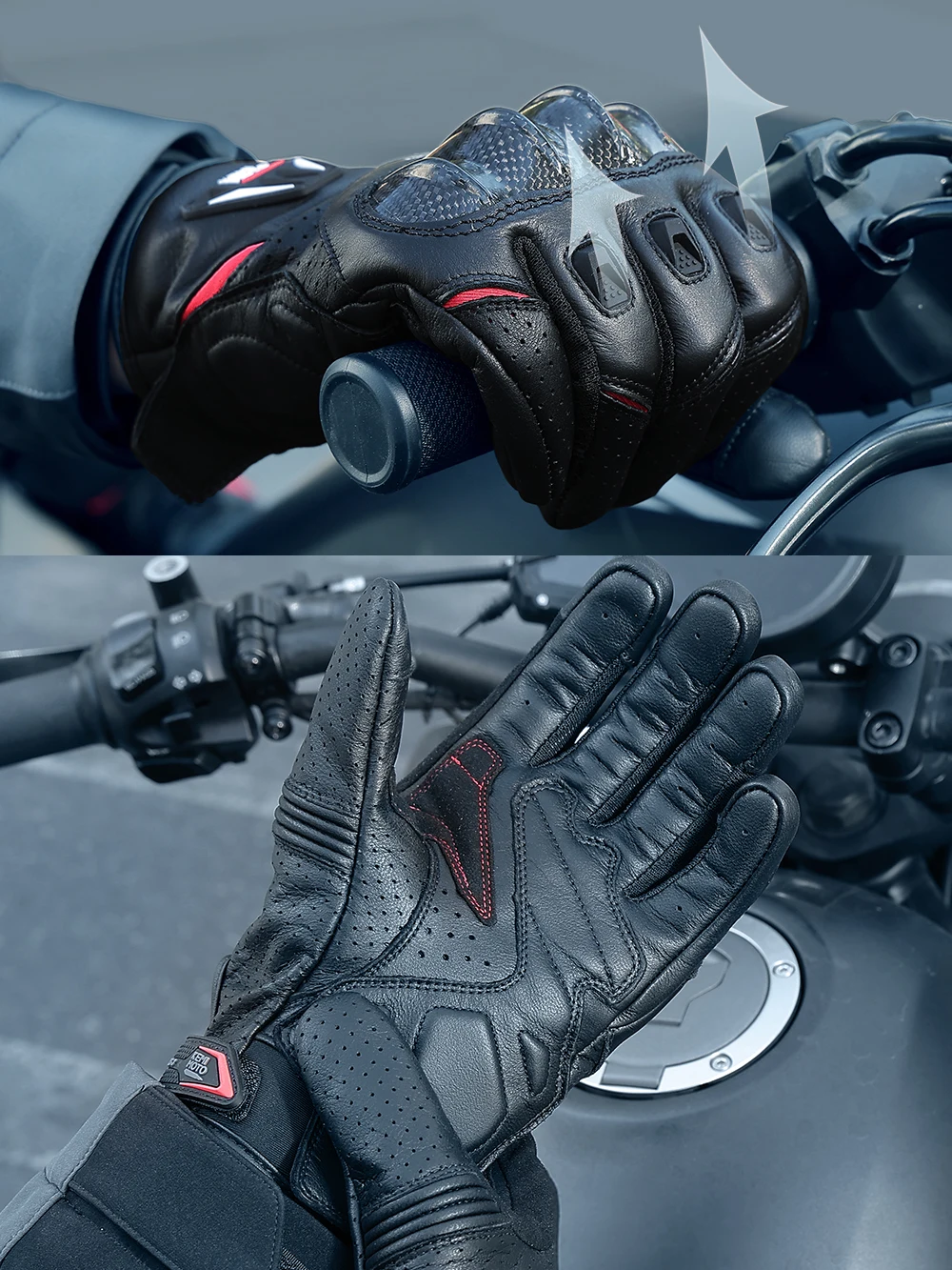 KEMITOUR Leder Motorradhandschuhe CE Herren Retro Moto Handschuhe Touchscreen Carbon Schutz Motorrad Atmungsaktiv Für den Sommer