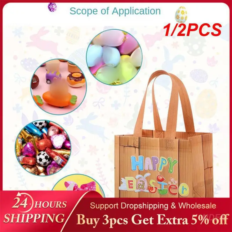 1/2PCS Easter Tote Bag Durable Actual Easter Themed Shopping Bag Easter Basket Sustainable Reusable Bags Colorful Design