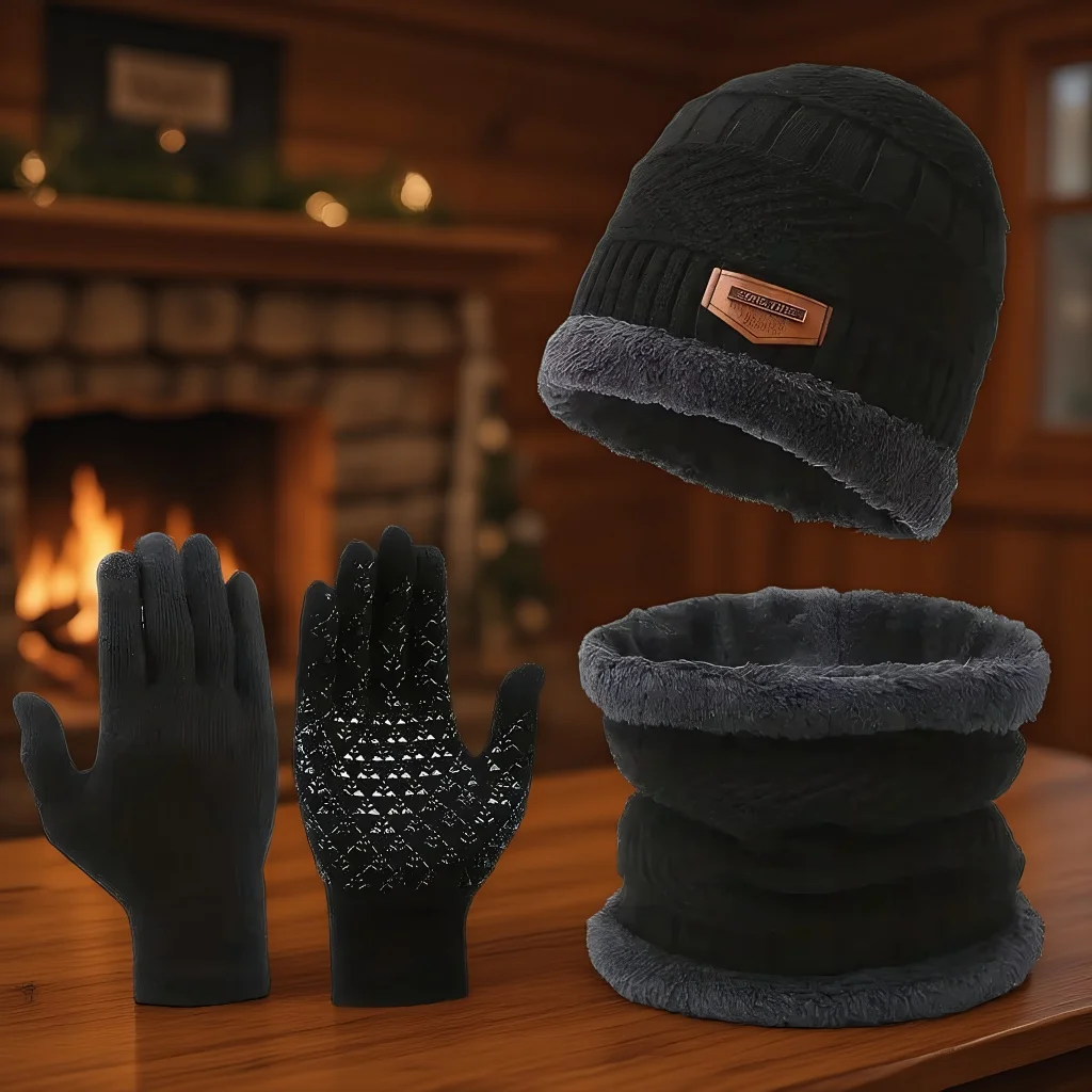 

Winter Knit Cap with Scarf - Coral Fleece Riding Hat for Men Women with Wool Neck Protection