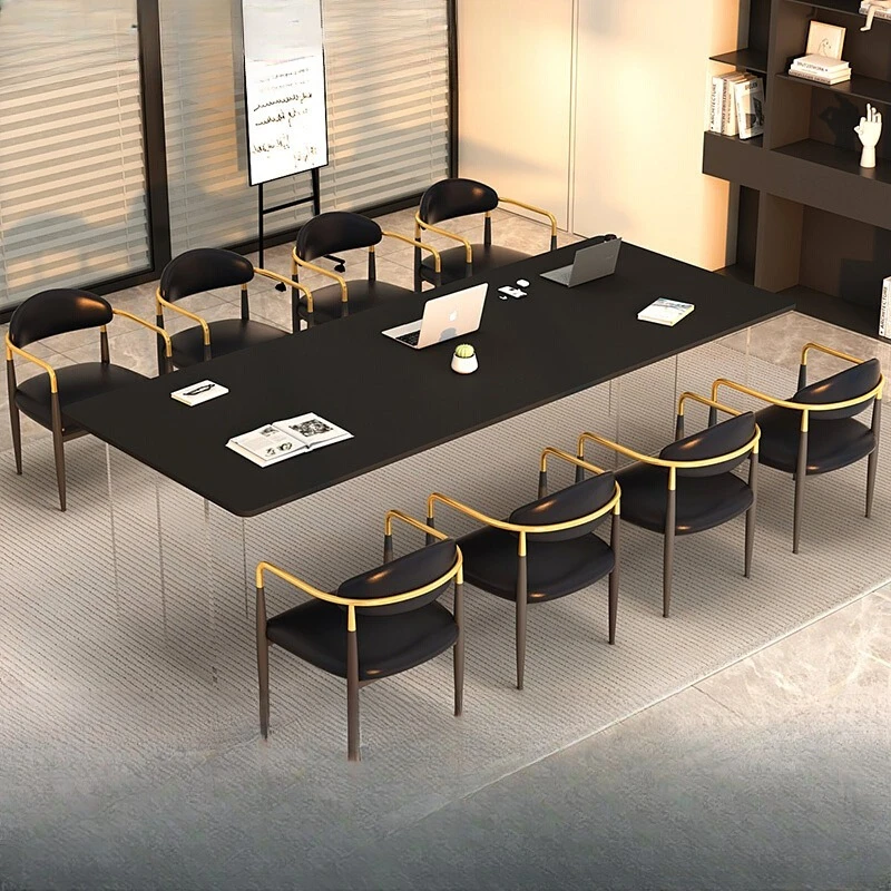 Slate conference table long table business reception desk acrylic black minimalist worktable long table and chair combination