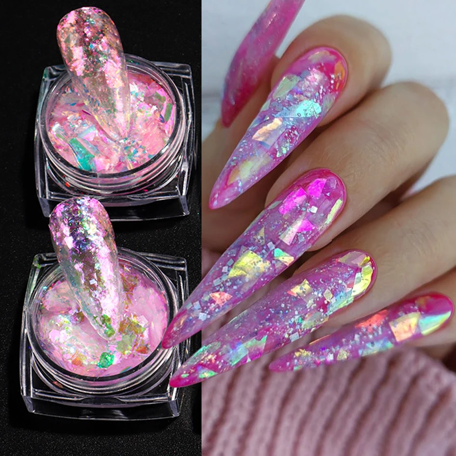 6 Colors Ice Platinum Nail Glitter Powder Ice Chrome Flakes Reflective Thin Sequin Sparkly Nail Glitter Gorgeous Nail Decoration