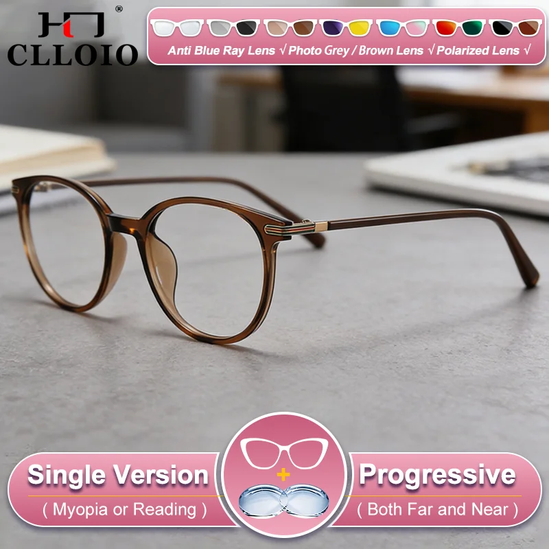 

CLLOIO New Design Round Frame For Women Myopia Computer Glasses High Quality Anti Blue Light Progressive Prescription Eyeglasses