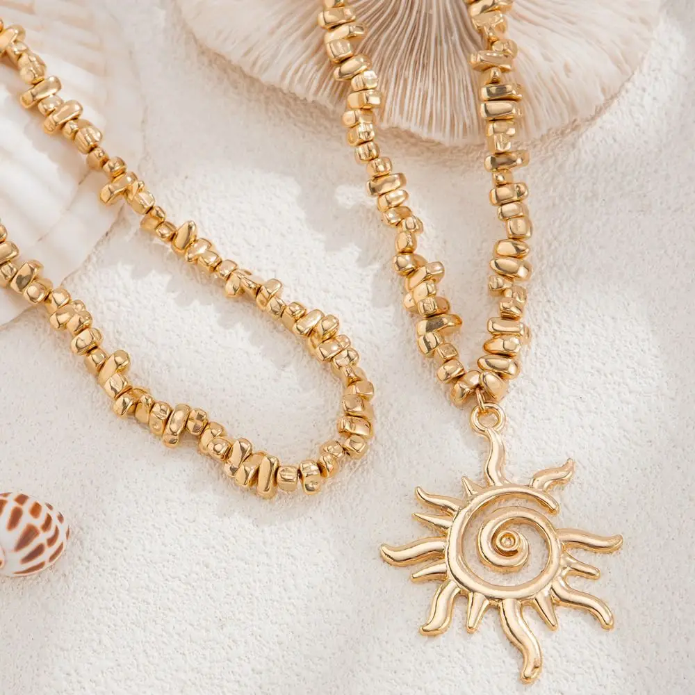

Jewelry Vintage Sunflower Pendant Imitation Pearl Exquisite Multilayer Necklace Aesthetic Y2K Beads Chain Choker Women