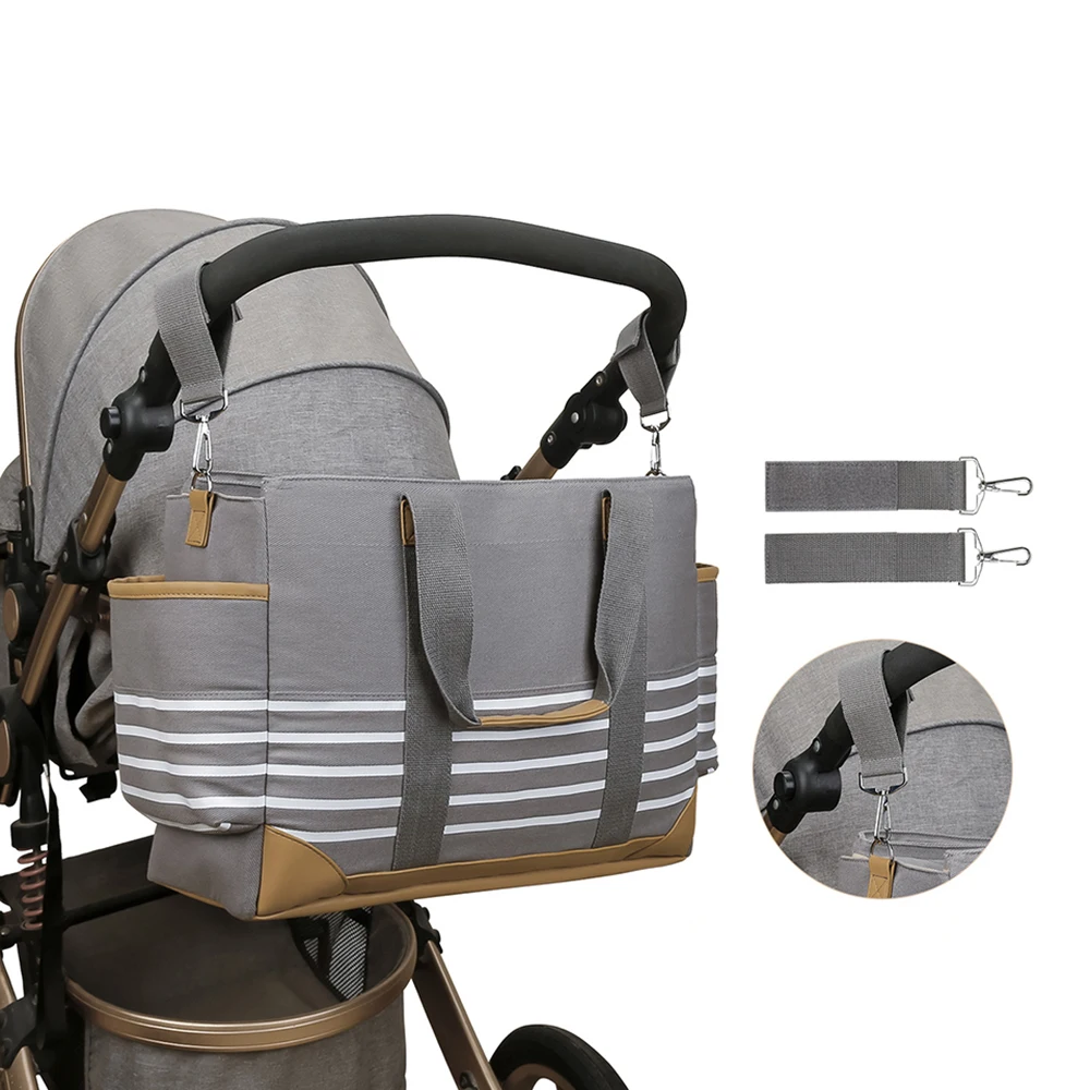 Striped Contrast Large-Capacity Diaper Bag - Handheld And Shoulder-Carry Mom Bag Portable Baby Organizer For On-the-Go Parents