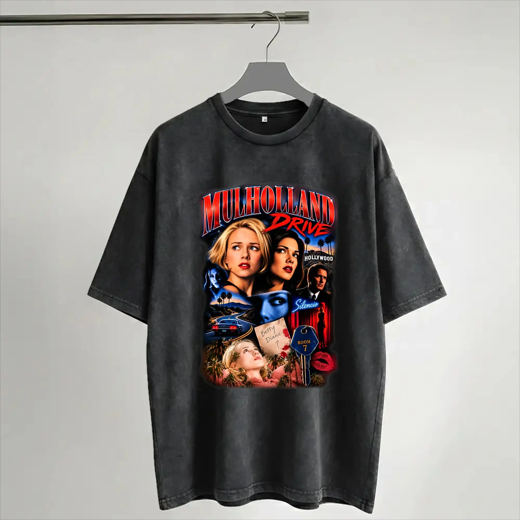 Mulholland Drive T Shirt Hip Hop Washed Short Sleeve Oversize T-Shirt  Fashion Men Women Streetwear Printed Tees