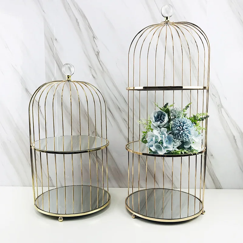 birdcage cake dessert rack three-layer fruit snack plate wrought iron ornament hotel afternoon coffee break tableware