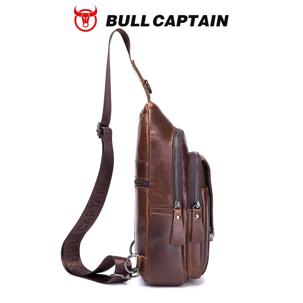 BULLCAPTAIN Genuine Leather Chest Back Pack Chest Bag Men Fashion Messenger Bag\'s Multifunctional Card Bages Mobile Phone Bags