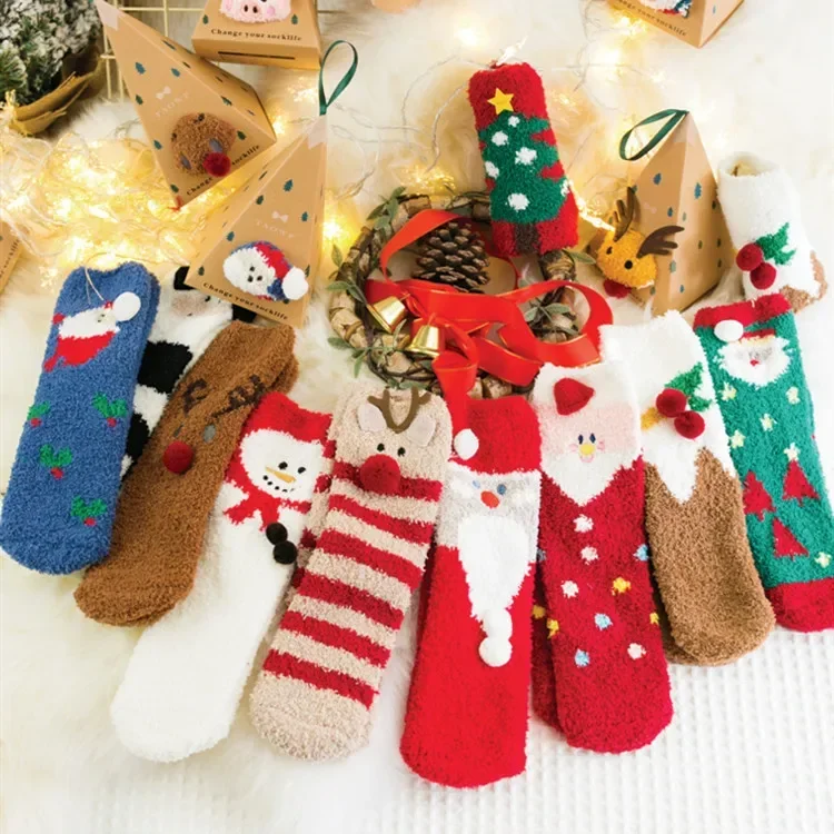 

Christmas Stockings Cross-Border Santa Elk Thickened Christmas Stockings Bell Small Tree Adult Half Velvet Christmas 1PR