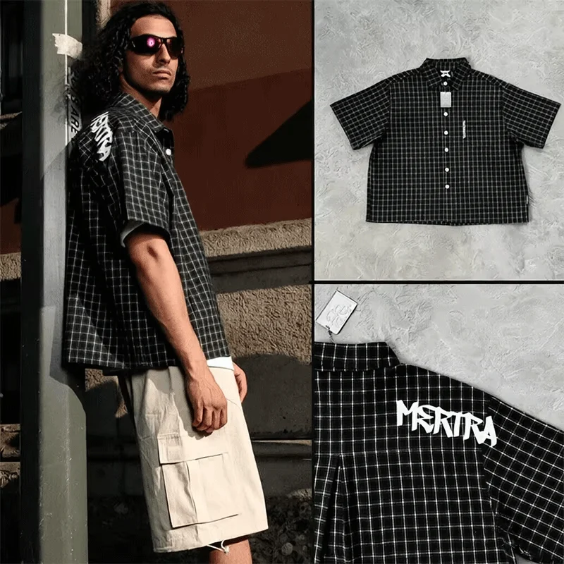Fashion Mertra Clothes Summer Casual Street Styl Men's / Women's Button-up Plaid Shirt High-quality Cotton Short Sleeves Tops