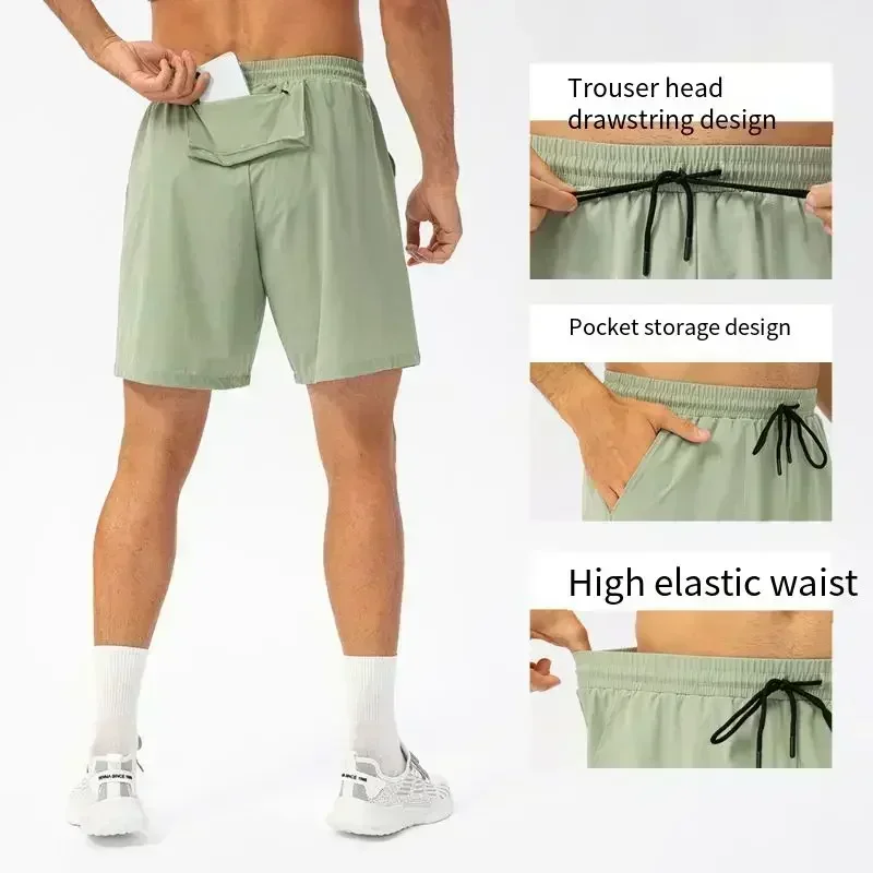 Lemon pantalones cortos de Fitness para hombre, ligeros, transpirables y de secado rápido, para gimnasio, Verano