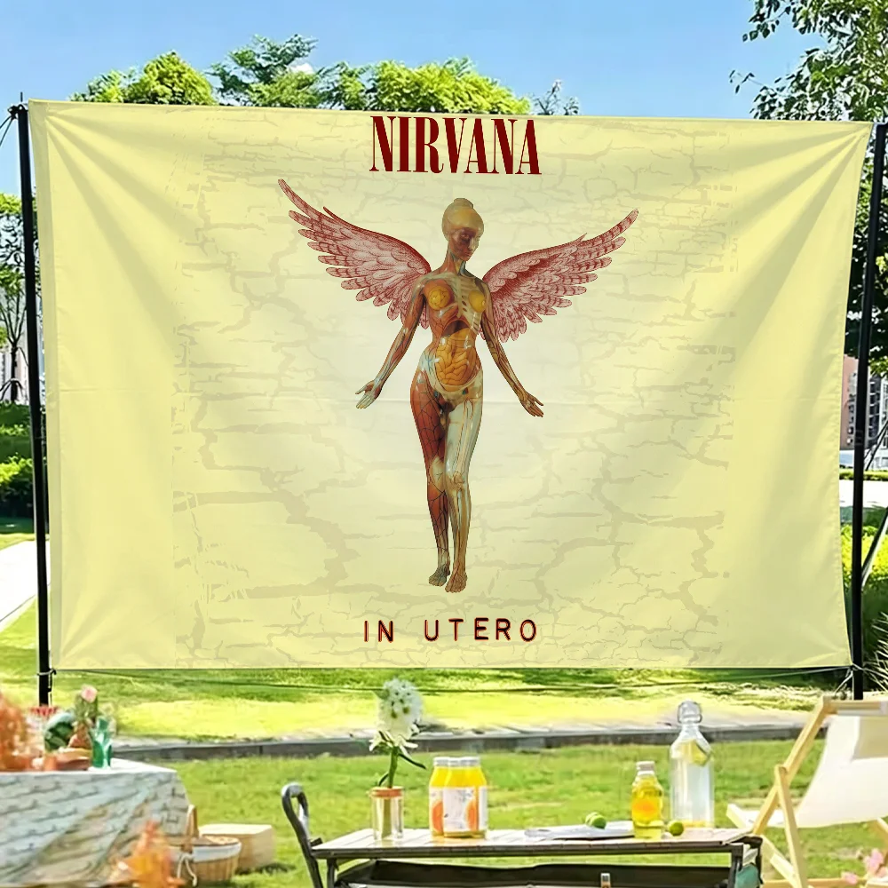 Famous Rock Band N-Nirvana-S flag Tapestry Room Decoration Wall Tapestry Hanging Aesthetic Bedrooms Advertising Banner
