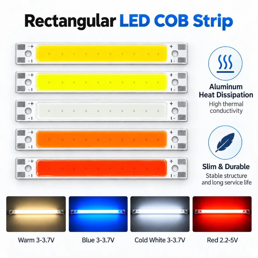 5/10Pcs Rectangular COB LED Module 1.5W Aluminum Substrate Heat Dissipation 180° Beam Angle Multi Color for DIY Light Source