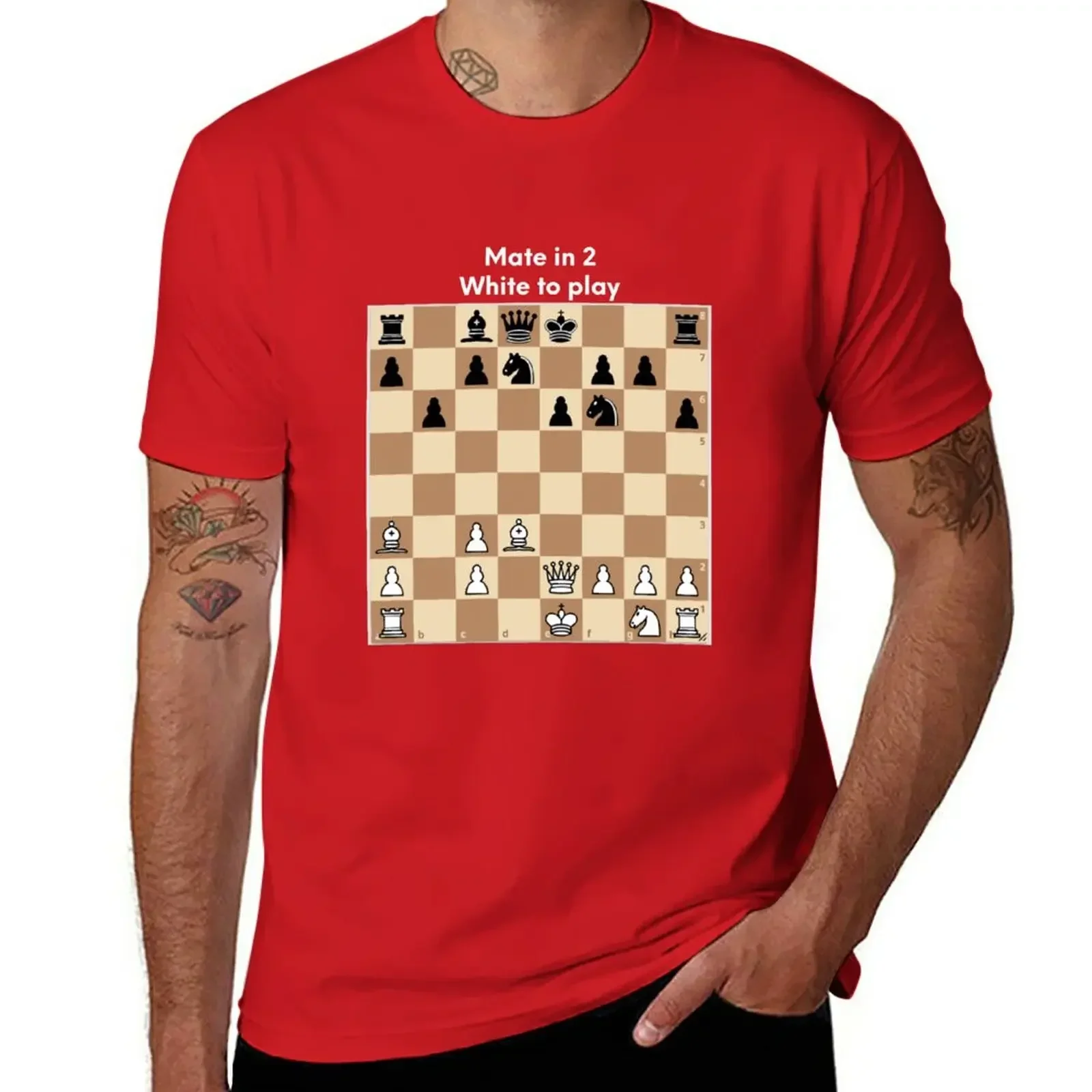 Chess puzzle. Mate in 2. White to play T-Shirt funnys summer tops cute tops mens workout Casua Short Sleeve printing Cartoon