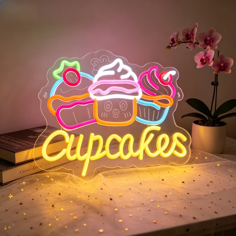 

Cupcakes LED Neon Sign for Home Decor Dessert Shop Cafe Bar Party Romantic Lighting Creates Sweet Cute Atmosphere Wall Art Gift