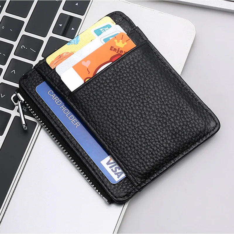 Genuine Leather Coin Purse Men Small Card Bag Women Zipper Short Wallet Mini Thin Card Holder Cowhide Leather Money Bag