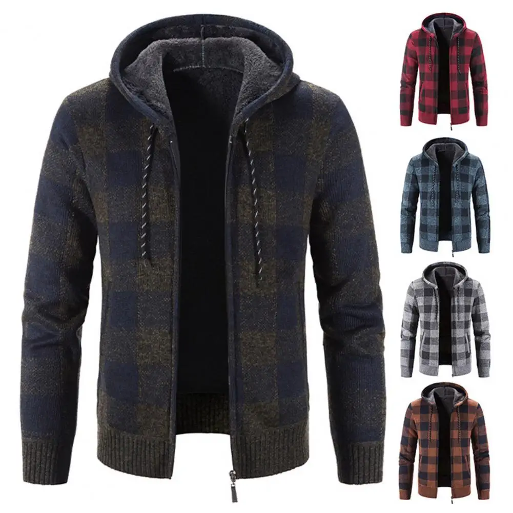 

Autumn Winter Men Hooded Sweater Jacket Warm Cashmere Casual Wool Zipper Slim Fleece Cardigan Men Coat Knitwear Sweater Men