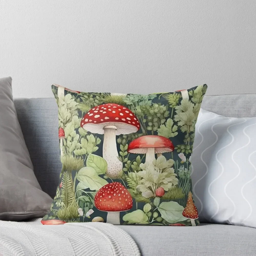 Enchanting Fungi: A Simple Watercolor Seamless Pattern of Mushrooms Throw Pillow autumn pillowcase Decorative Cushions pillow