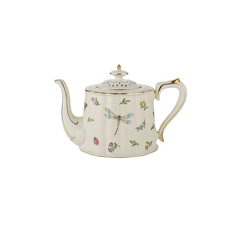 

European style scented tea coffee cup saucer pot set butterfly dragonfly pastoral retro set court style flower teapot ceramic