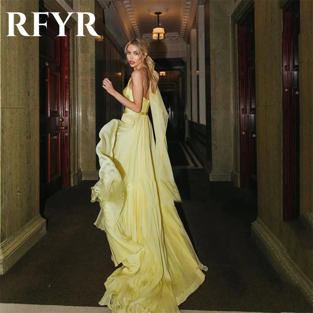 RFYR Yellow Evening Gown Elegant One Shoulder Prom Dress Pleats Stain Wedding Evening Dress with Split Custom robes de soirée