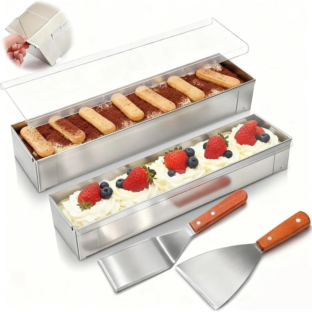 

2 упаковки антипригарных форм для торта RecTiisu с акриловой крышкой и 2 металлическими формочками для торта SpaRemovabl304 из нержавеющей стали или мусса Tiisu Cheeke