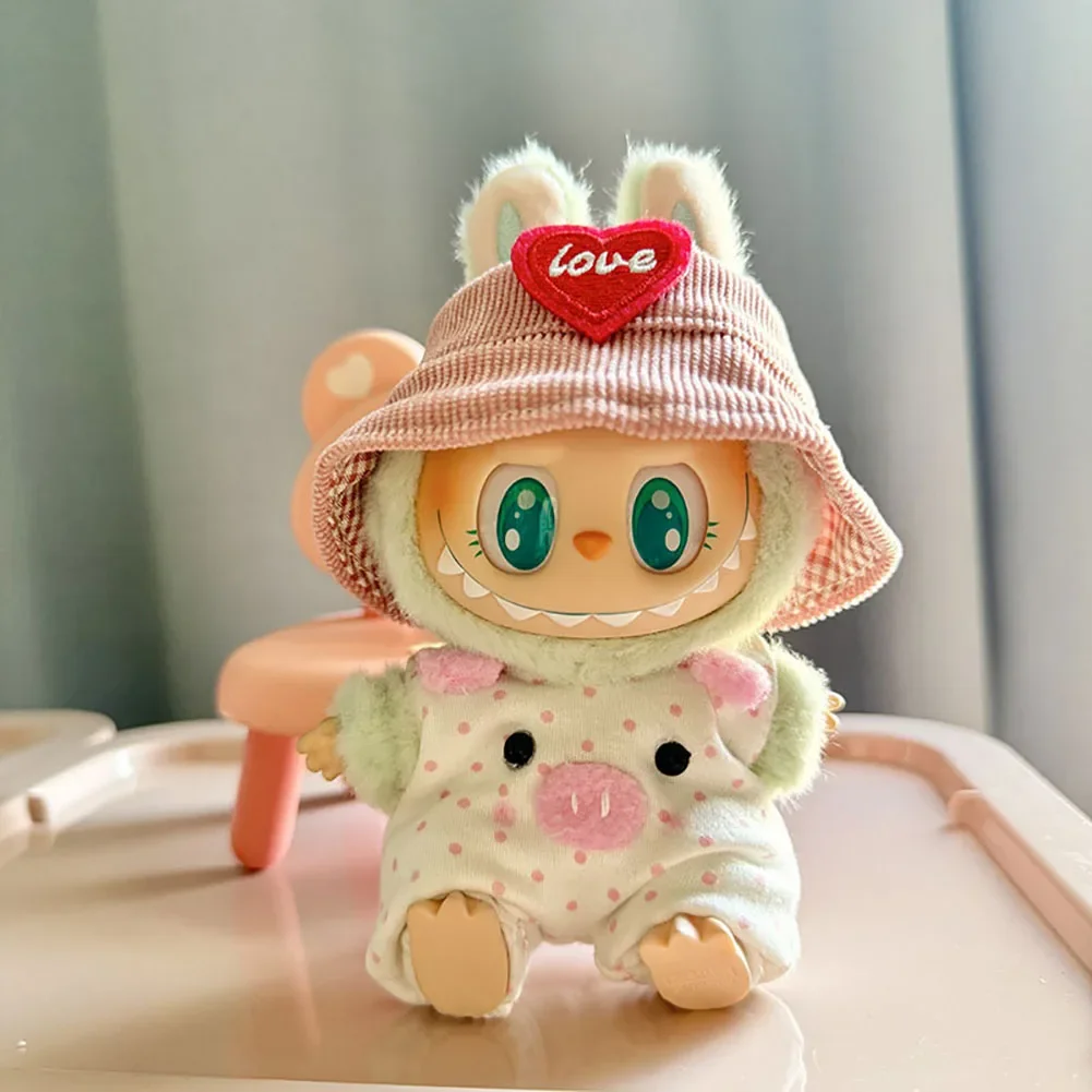 For Labubu Doll Clothes Pink Point Pig Hat Doll Clothes Color Match Hoodies Dolls Accessories Cute Decoration Little Cloths