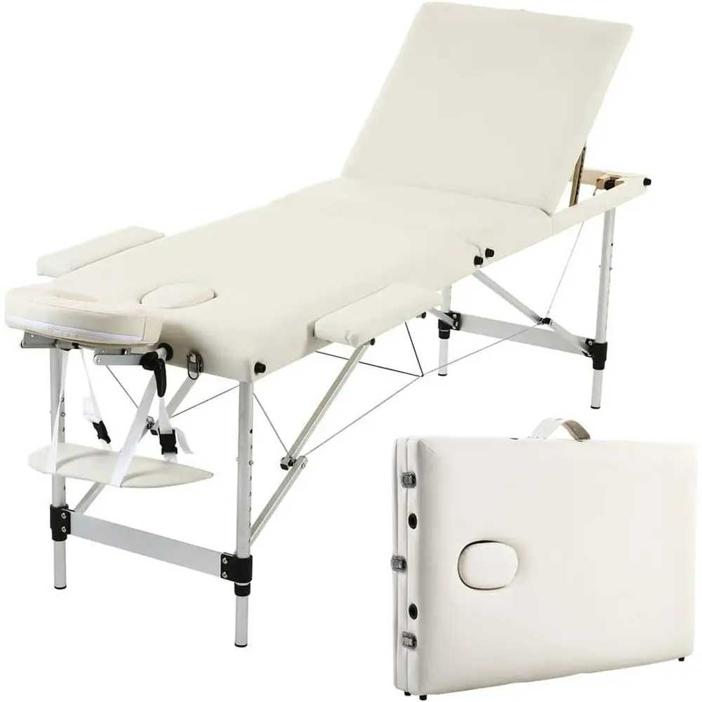 

73 Adjustable Portable Massage Table with 3-Section Folding Frame for Spa & Professional Use (White)