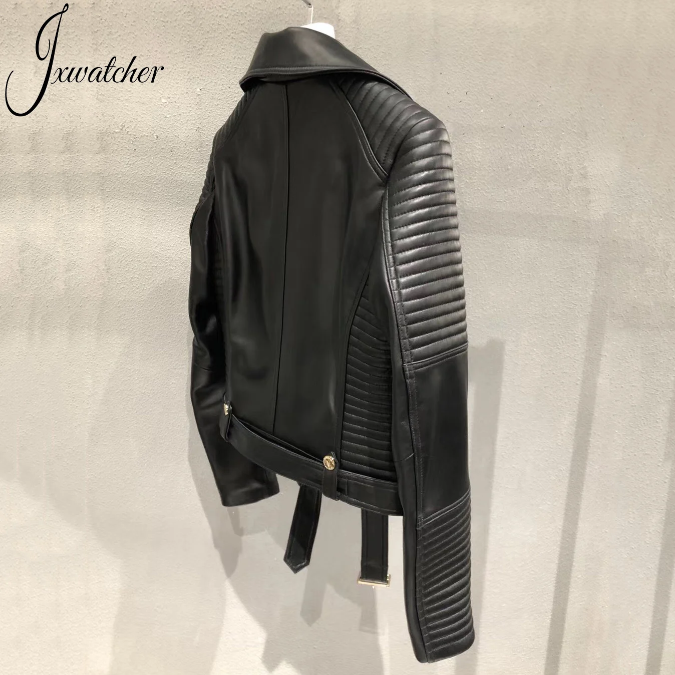 2020 New Luxury Genuine Leather Jacket Women Black Fashion Slim Motorcycle Biker Real Sheepskin Leather Short Coats Belt Female