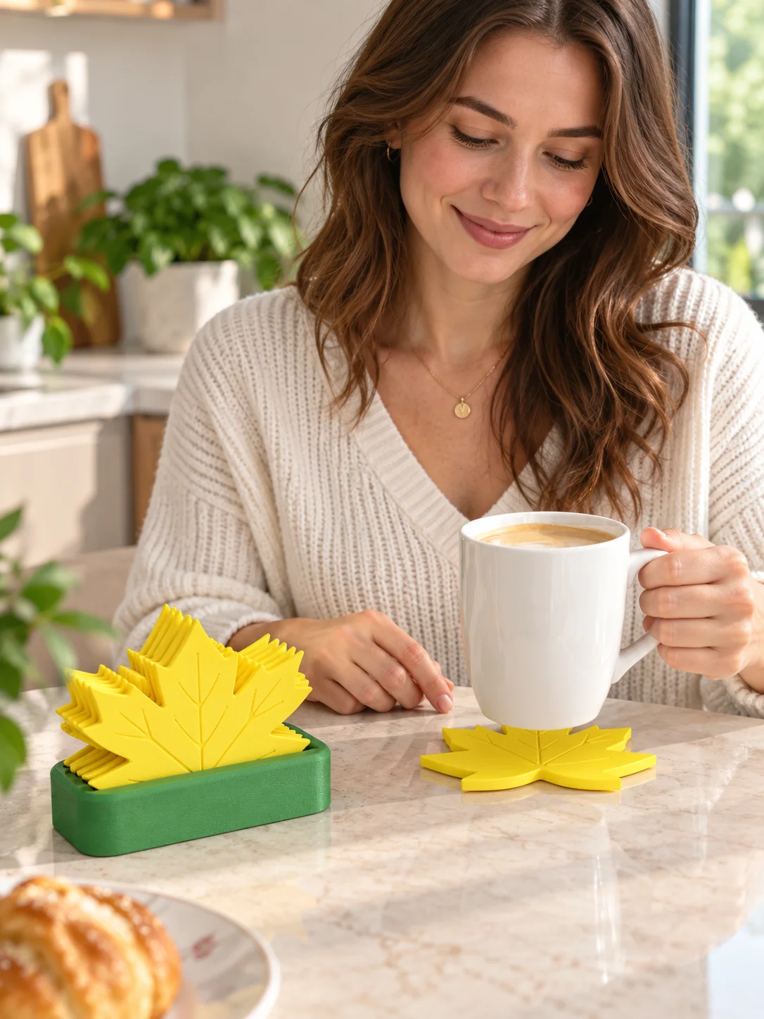 5-Piece Set of Space-Saving Storage Coasters with Maple Leaf Design, 3D Printed Pla Material, Autumn Leaf-Shaped Coasters, Yellow Autumn Harvest Theme Creative Maple Leaf Design, Non-Slip, Heat-Insulating, Waterproof Table Coasters, Anti-Scald, Anti-Scratch, Leave No Cup Marks, Reusable, Easy to Clean, Suitable for Various Water Cups, Wine Glasses, Tea Cups, Mugs, Thanksgiving Home Decor, Country Farmhouse Style, Universal Table Accessories for Kitchen, Dining Room, Office Desk, Coffee Table