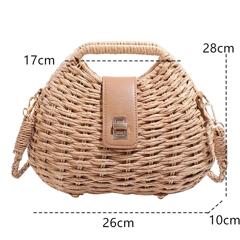 Summer Fashion Women Straw Bag Vacation Beach Bag Female Rattan Shoulder Crossbody Bag Luxury Design Small Ladies Woven Handbag