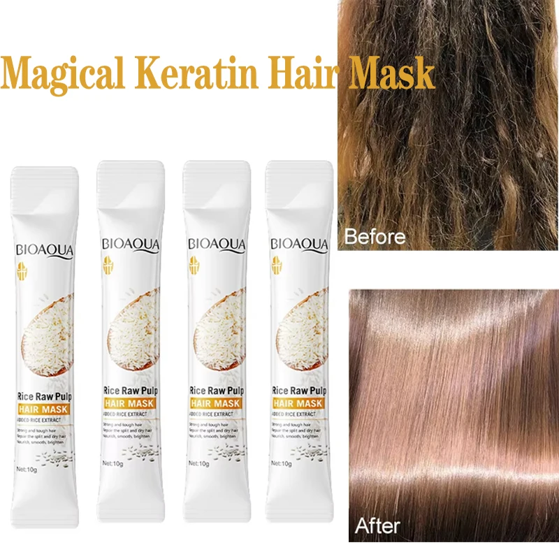 

Волшебная кератиновая маска для волос, восстанавливающая сухие вьющиеся волосы, мягкие, гладкие, блестящие, поврежденные коллагеновые маски для волос, питательные маски для ухода за волосами с рисом