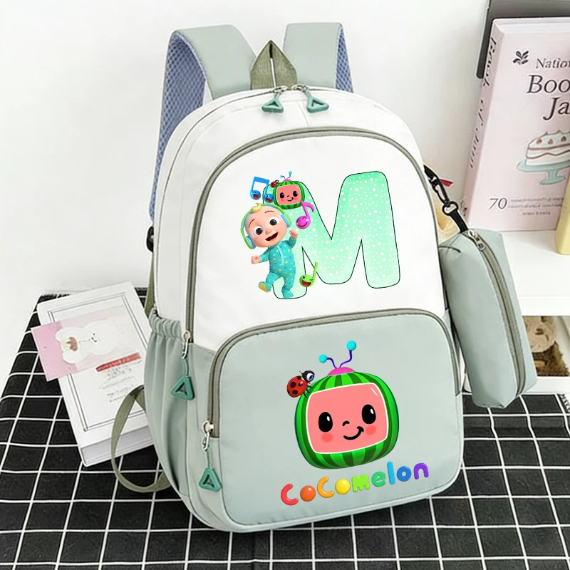 2pcs Cocomelons 배낭 연필 가방 정장 애니메이션 나일론 Schoolbags 펜 가방 세트 소녀 소년 도서 어깨 가방 연필 케이스 선물