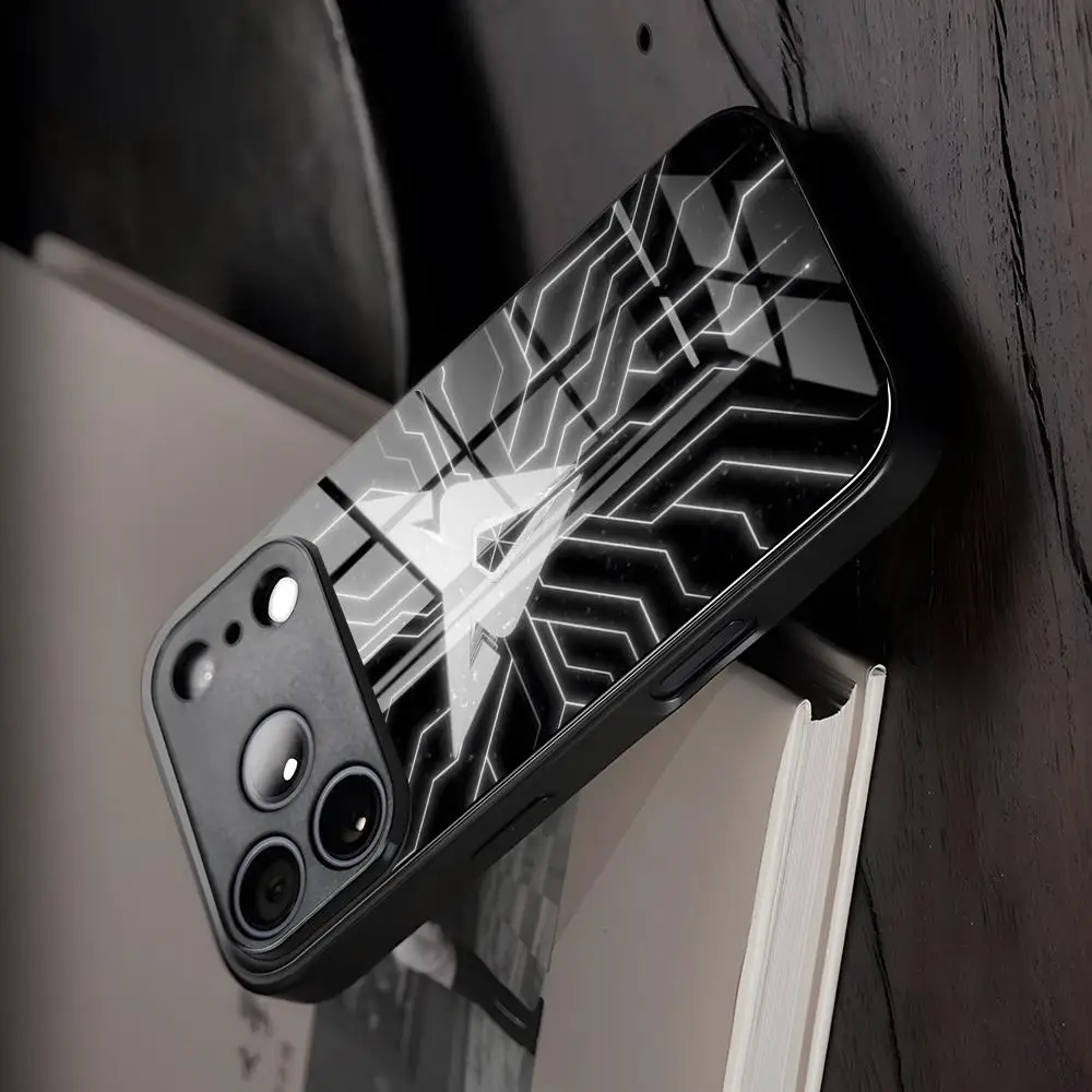 Etui na telefon z logo Car C-cupraes, szklane, z oświetleniem, do iPhone 17 Air 16 15 17 14 Pro Max 13 12 11 X XS XR Plus, do Samsung S 26 24 23 22 — zdjęcie produktu 2