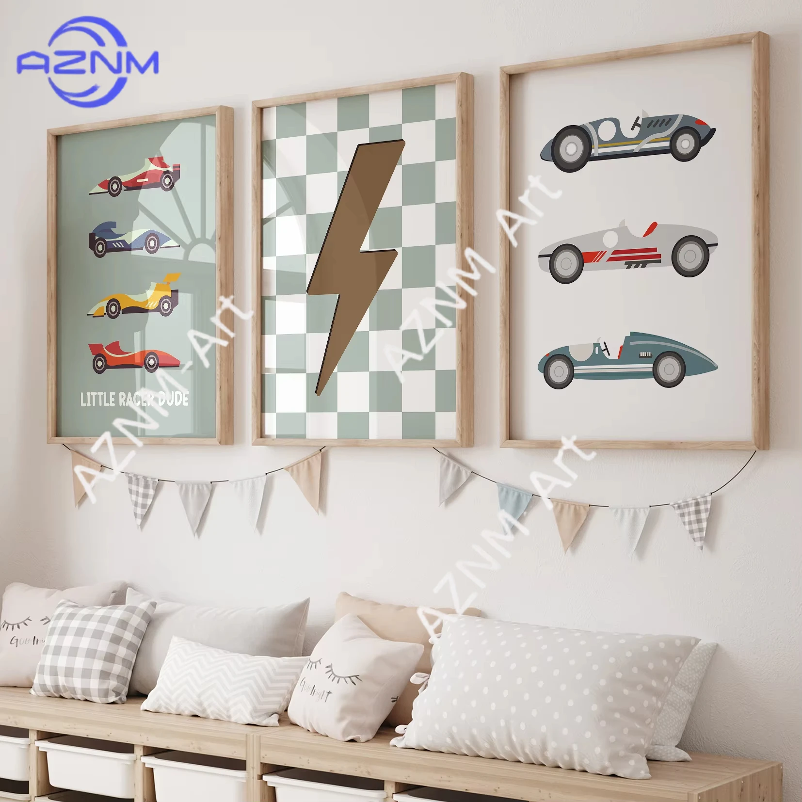 1/3 Stück, Cartoon-Kinder, Lightning Racing, Wandkunstdrucke, Leinwandgemälde, Poster, Bild für Wohnzimmer, Heimdekoration