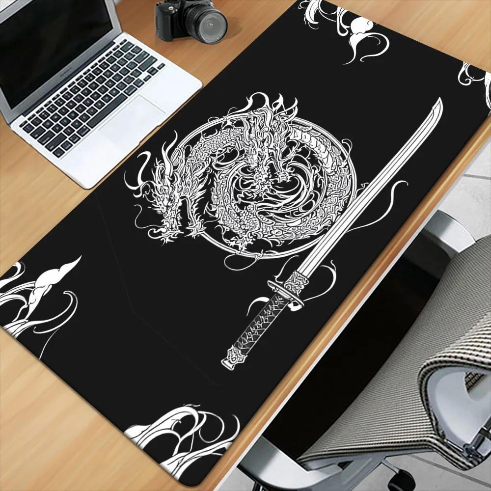 

Dragon Samurai Sword HD printed mousepad with black and white flame dragon pattern rubber, suitable for offices and players