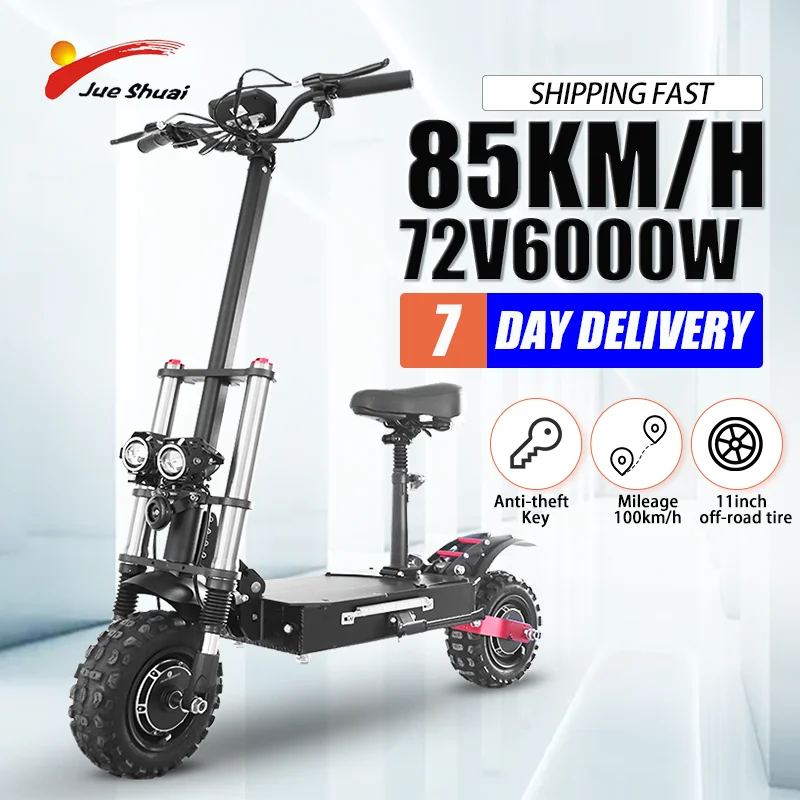 

6000W Electric Scooter Dual Motor 13-30AH Li-Battery 11''Off-Road Tire 55-85KM/H High Speed E-Scooter Powful for Adventure Adult