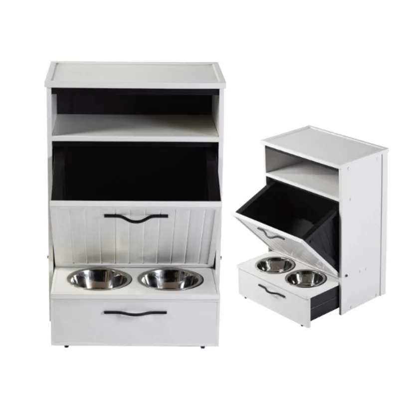 

Pet Feeder Station, Storage Cabinet Dog Food Storage Container with Raised Dog Bowls