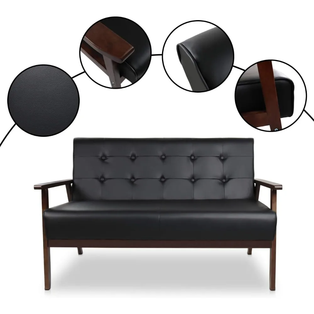 Sofá moderno de cuero de madera de 2 plazas, sofá de dos plazas minimalista elegante, sofá de dos plazas resistente y duradero, muebles de oficina para el hogar