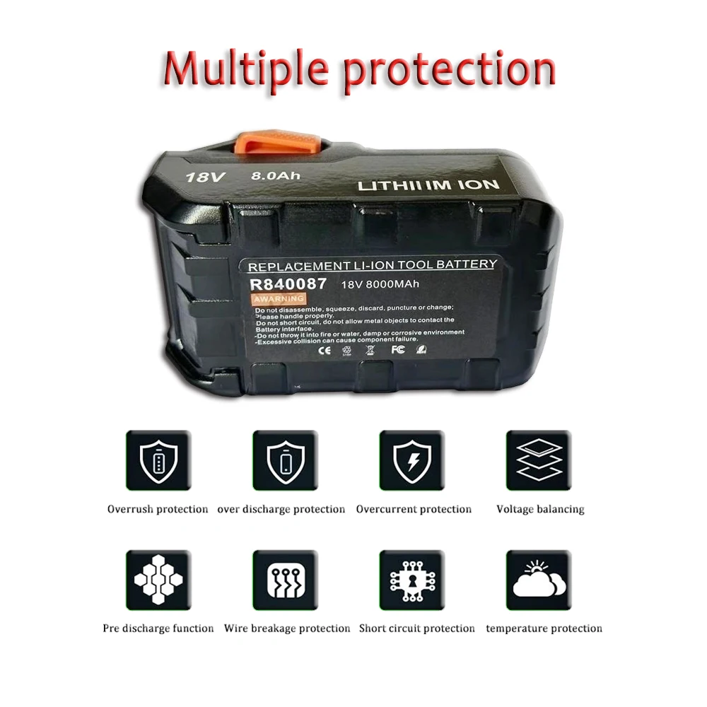 18V 8.0AH Lithium-ion Battery Suitable For AEG RIDGID R840087 R840085 L1815R L1850R L1830R R840083 Series Cordless Power Tools