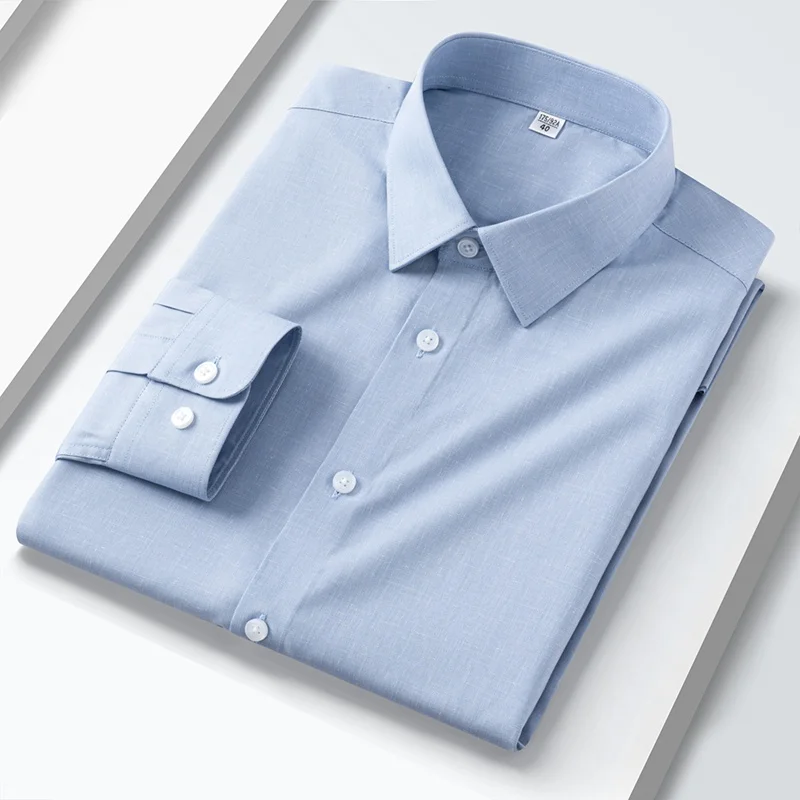 High-end Office Long Sleeve Men Shirt short sleeves Blue White Shirt Men Long Sleeve Casual Business White Blue Office Shirt 5XL