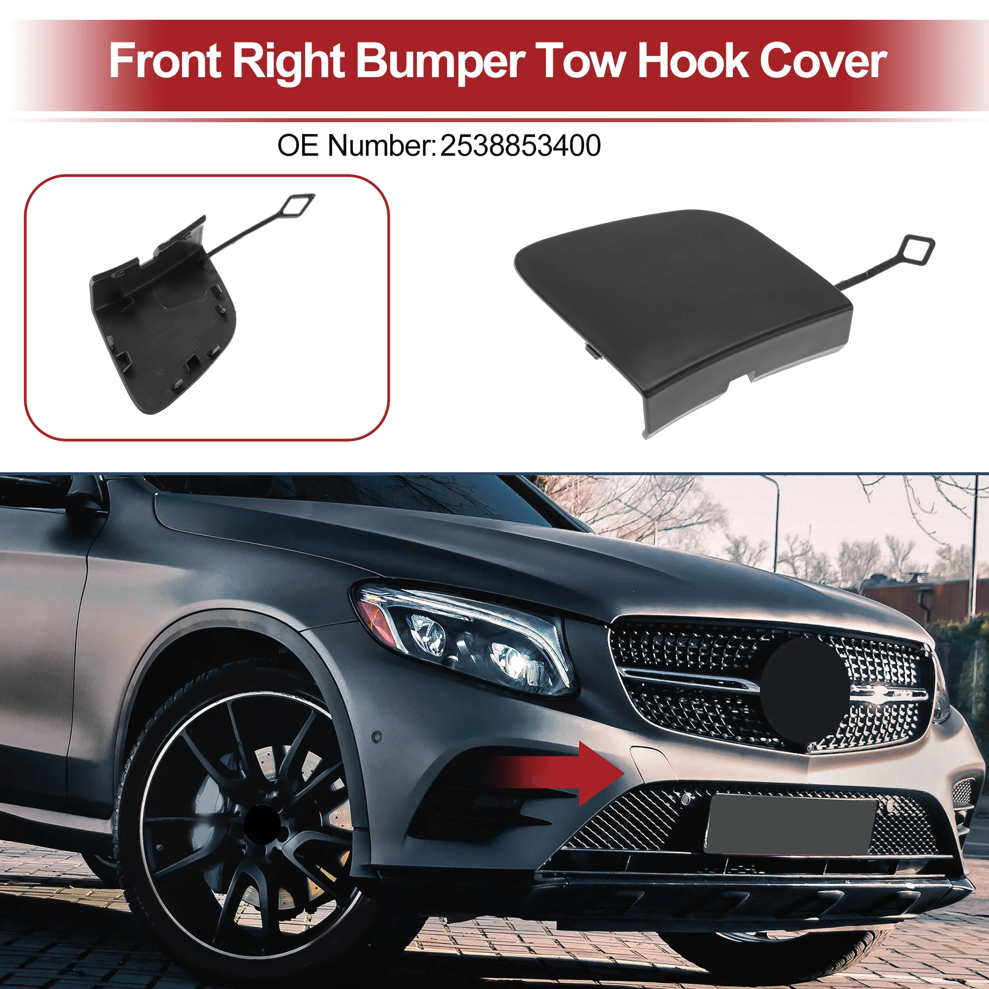 UXCELL Car Tow Hook Cover Cap for MercedesBenz GLC No.2538853400 No primer base color