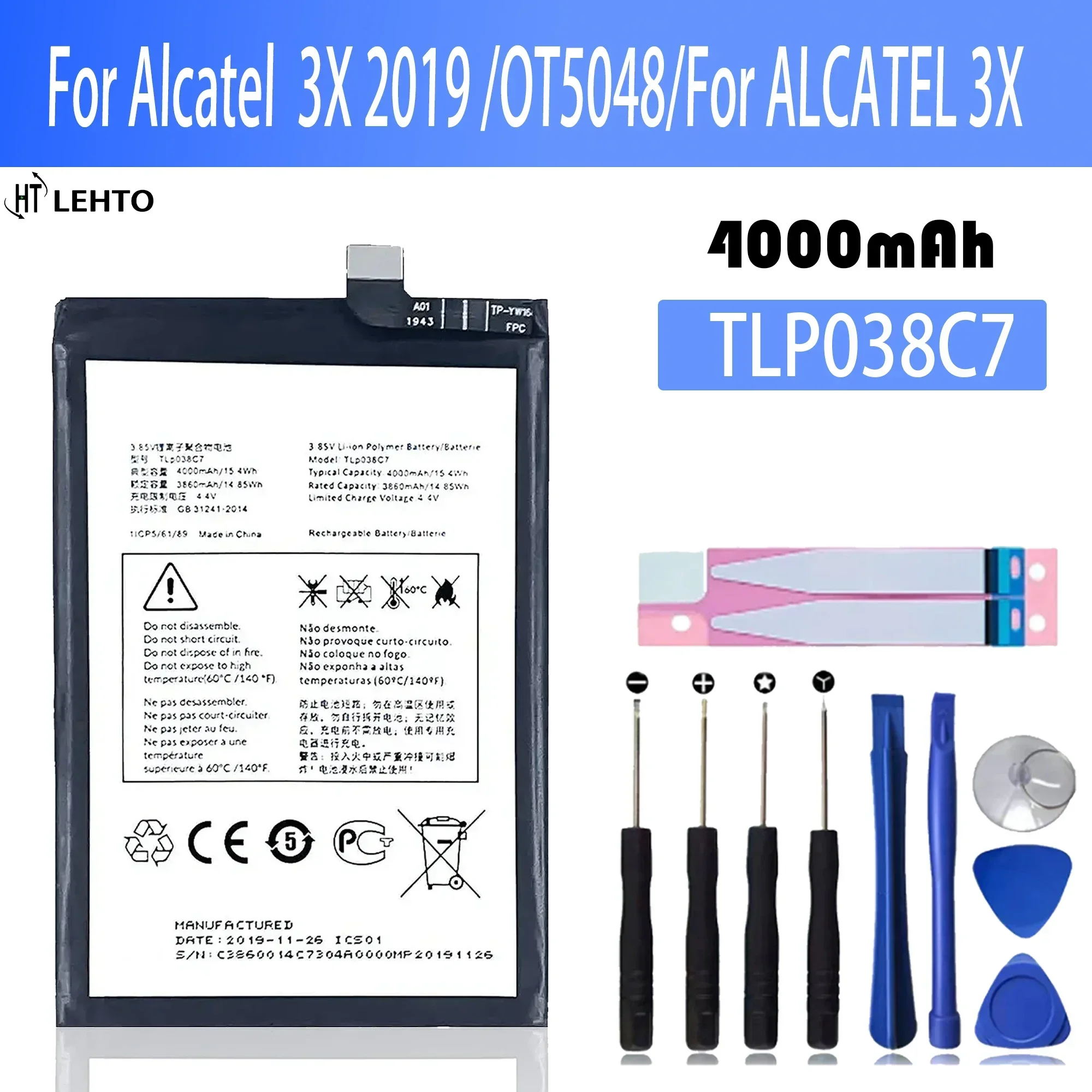 

New high capacity 4000mAh TLp038C7 TLp038C1 Battery For Alcatel 3x (2019) 2019 5048 5048A 5048Y 5048I 5048U Cell Phone