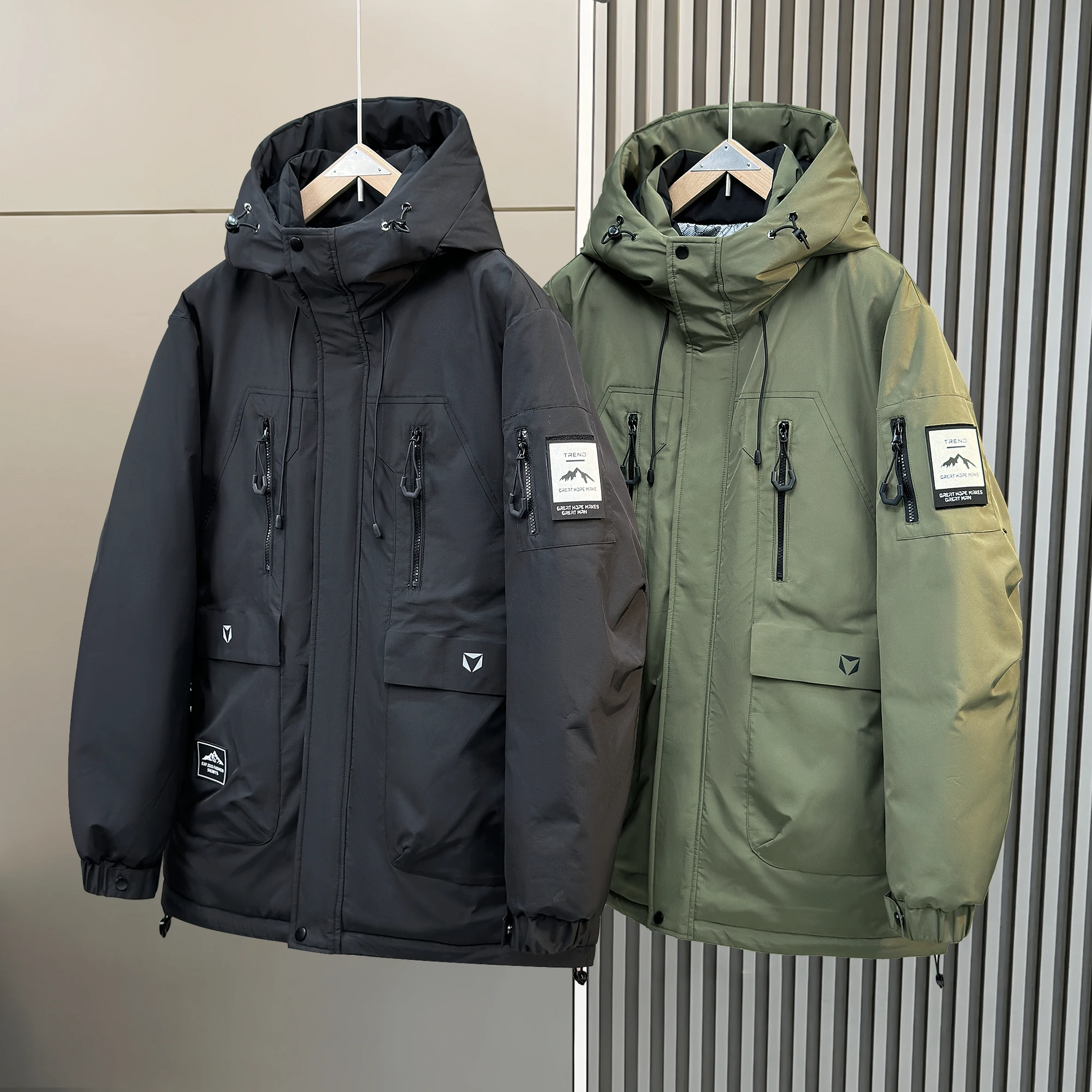 شتاء جديد الرجال عارضة أسفل سترة الكورية مقنعين فضفاضة تناسب سميكة زائد حجم معطف #4